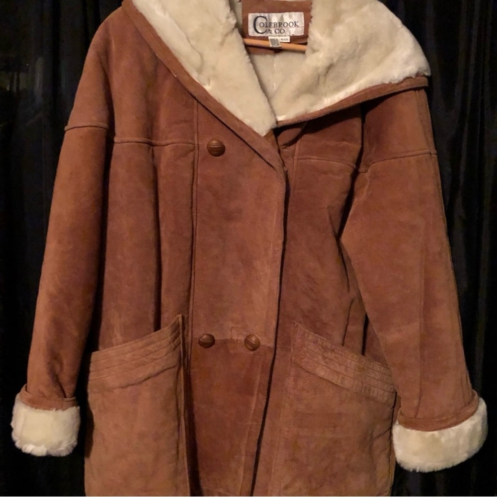 Colebrook & Co Suede Shearling Coat with Hood/ size S